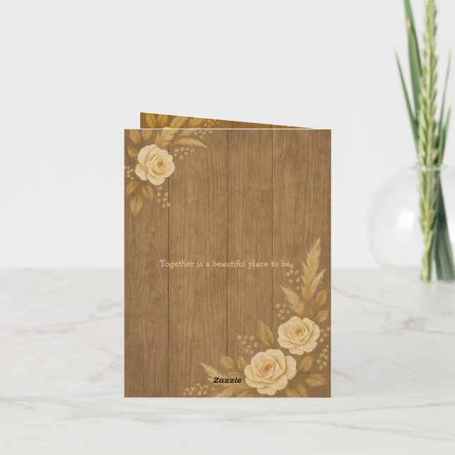 Rustic Wedding Invitation with Floral Beige Roses  (Back)