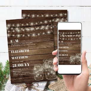 Rustic Wedding Invitations Mason Jars Lights