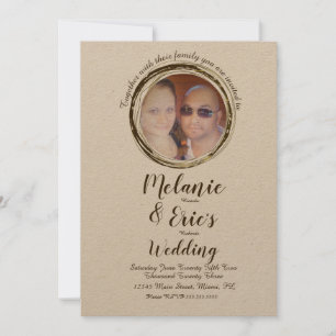 Rustic Wedding Log Rings  Elegant Script Photo  Invitation