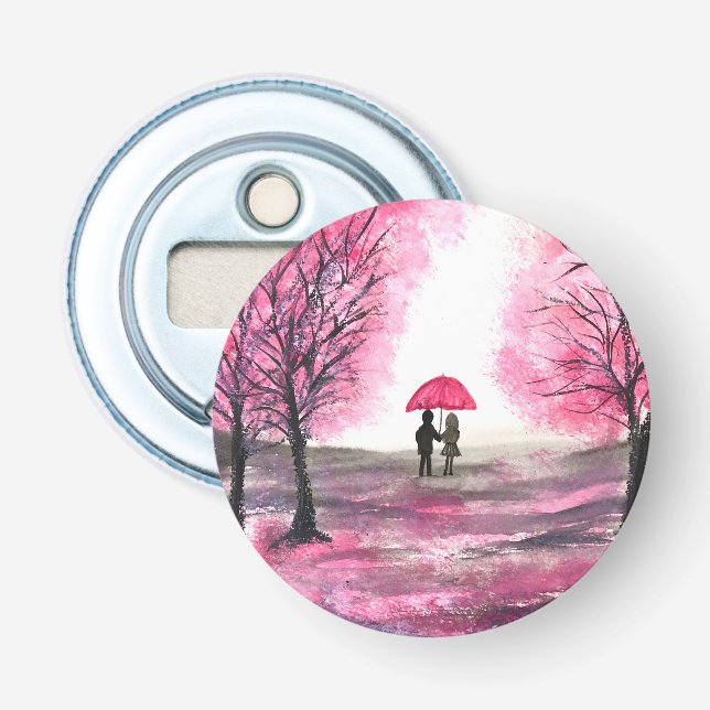 Rustic wedding love couple cherry blossoms tree bottle opener (Front)