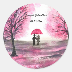 Rustic wedding love couple cherry blossoms tree classic round sticker