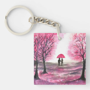 Rustic wedding love couple cherry blossoms tree key ring