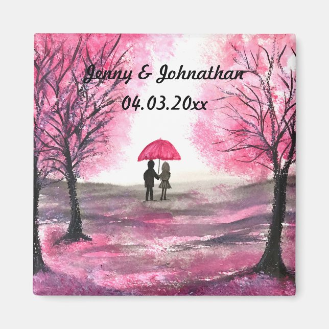 Rustic wedding love couple cherry blossoms tree magnet (Front)