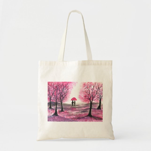 Rustic wedding love couple cherry blossoms tree tote bag (Front)