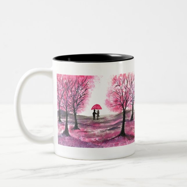 Rustic wedding love couple cherry blossoms tree Two-Tone coffee mug (Left)
