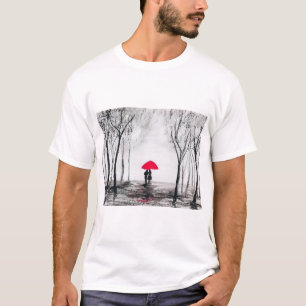 Rustic wedding love couple red umbrella chic T-Shirt