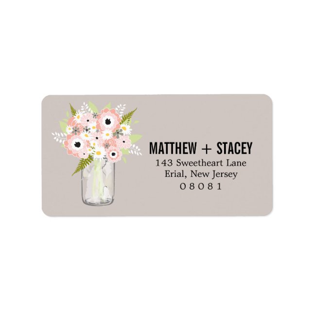 Rustic Wedding Mason Jar and Floral Label (Front)