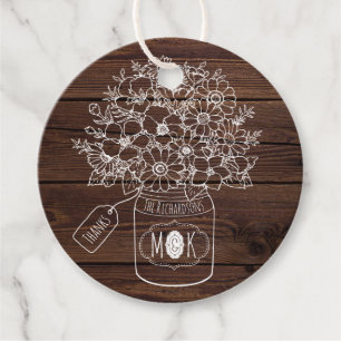 Rustic Wedding Mason Jar Wildflowers Bouquet Wood Favour Tags