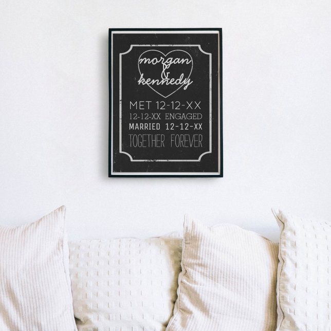 Rustic Wedding Memory Engagement Story Poster (Add your own love story dates to this black and white chalkboard style poster)