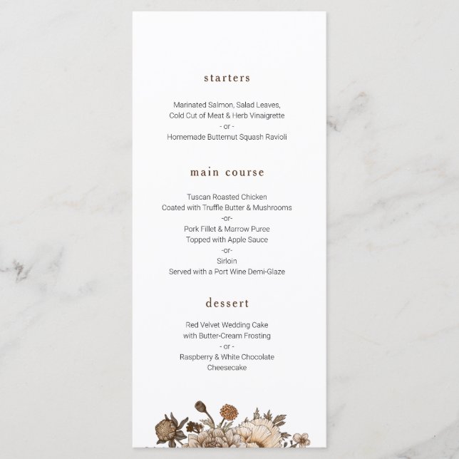 Rustic Wedding menu, Vintage boho menu (Front)