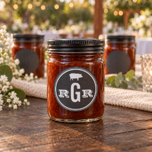 Rustic Wedding Monogram Black Chalkboard BBQ Classic Round Sticker
