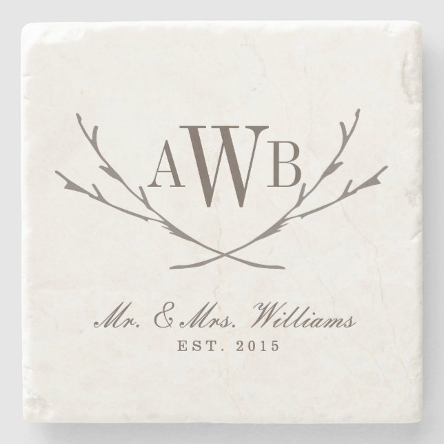 Rustic Wedding Monogram Coasters (Front)