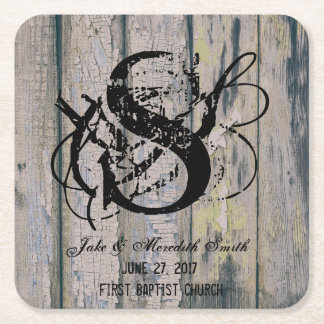 Rustic Wedding Monogram Wood Background Coasters