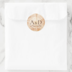 Rustic Wedding Monogram Wood Slice Custom Classic Round Sticker