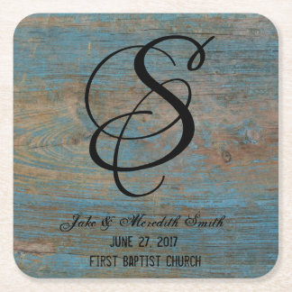 Rustic Wedding Monogram Worn Paint Look Coasters