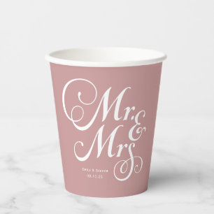 Rustic wedding mr & mrs Dusty Pink personalised Paper Cups