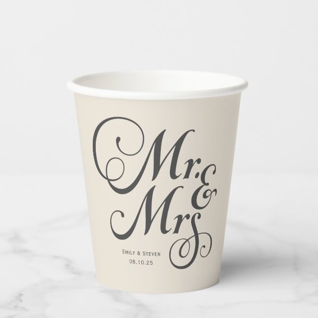 Rustic wedding mr & mrs Ivory personalised Paper Cups (Front)