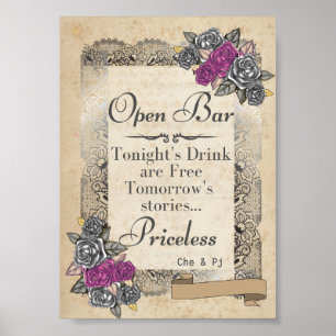 Rustic Wedding Open Bar Sign