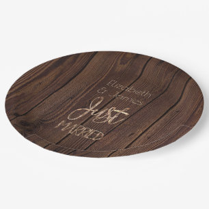 Rustic Wedding Party Dark Brown Wood Country Style Paper Plate
