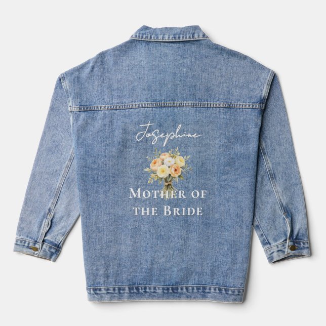 Rustic Wedding Peach Roses Mother of the Bride Denim Jacket (Back)