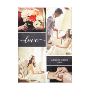 Rustic Wedding Photo Collage Love script Canvas Print