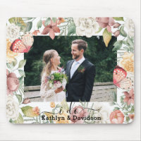 Rustic Wedding Photo Floral Pink Butterfly I Do