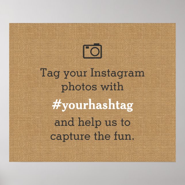 Rustic Wedding Photos Hashtag Burlap Poster (Front)