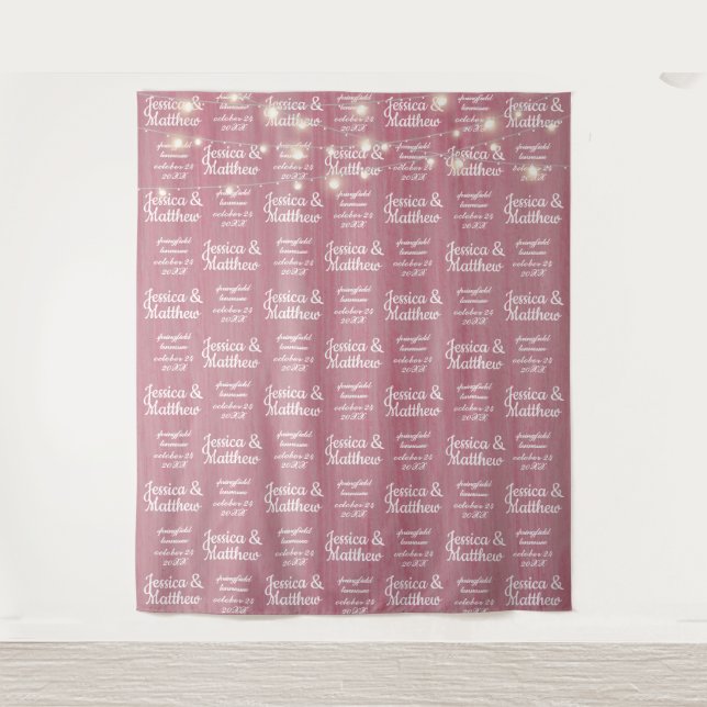 Rustic Wedding Pink Backdrop Step and Repeat Tapestry (Front)