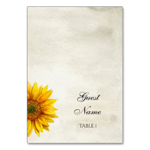 Rustic wedding place card. Sunflower guest card