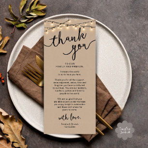 Rustic Wedding Place Setting Dinner Thank you Card