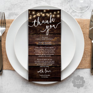 Rustic Wedding Place Setting Dinner Thank you Card