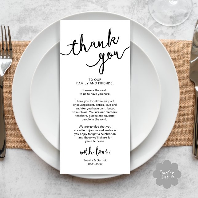 Rustic Wedding Place Setting Dinner Thank you Card (Rustic Wedding Place Setting Rehearsal Dinner Thank you Card Plate Decor White Black)
