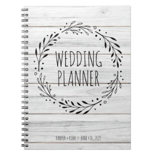 Rustic Wedding Planner Wood and Wreath Notebook
