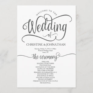 Rustic wedding program card 5x7 calligraphy design