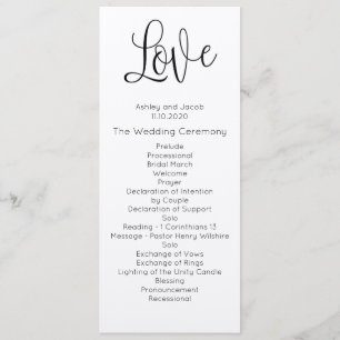 Rustic wedding program. Love. Kraft ceremony card
