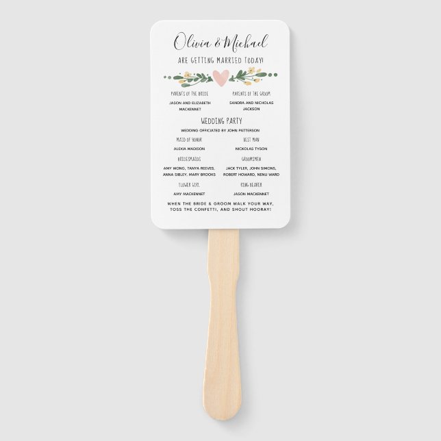 Rustic Wedding Program Order of Events Hand Fan (Front)