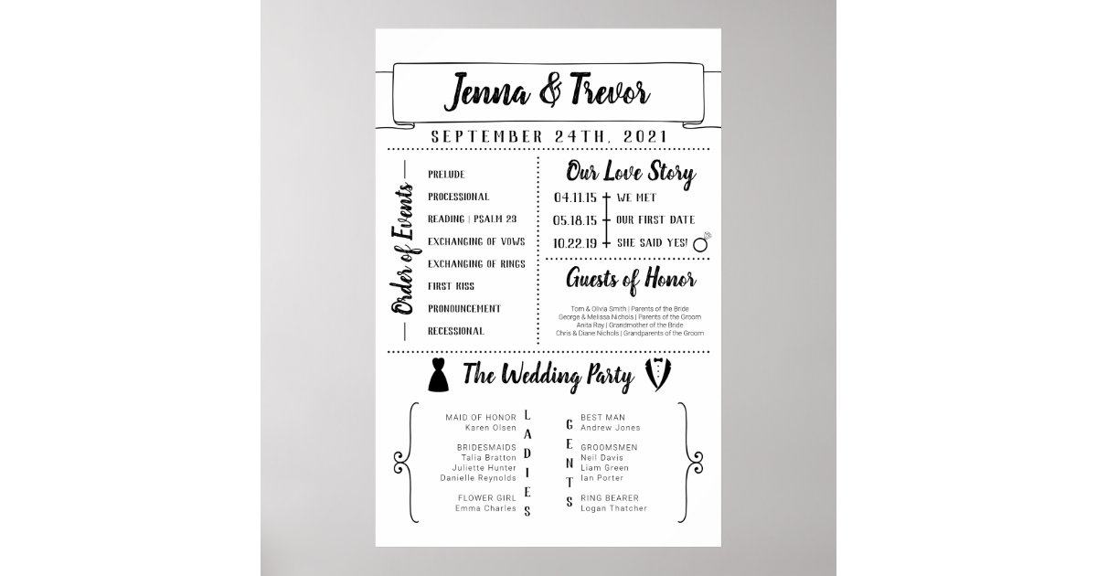 Rustic Wedding Program With Icons Poster | Zazzle