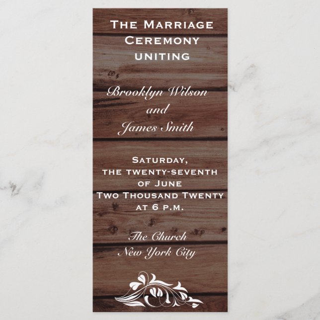 Rustic Wedding Programs With Flower Decor (Front)