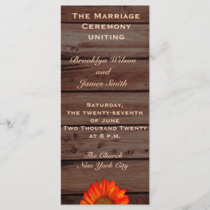 Rustic Wedding Programs With Sunflower