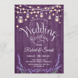 Rustic Wedding Reception - Lavender Purple Wood Invitation