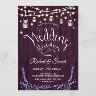 Rustic Wedding Reception - Purple Wood Lavender Invitation