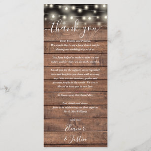 Rustic Wedding Reception Thank You Place Card