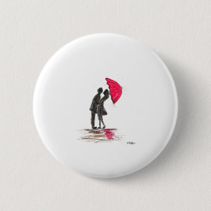 Rustic wedding red umbrella couple in love chic 6 cm round badge