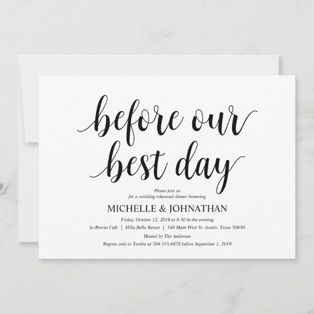Rustic Wedding Rehearsal Dinner, Black and White Invitation (Front)