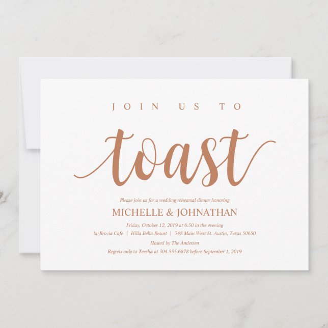 Rustic Wedding Rehearsal Dinner, Copper Colour Invitation (Front)