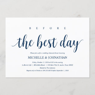 Rustic Wedding Rehearsal Dinner, Navy Blue Invitation