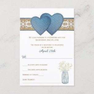 Rustic Wedding RSVP Card   Denim, Lace, Burlap