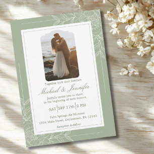 Rustic Wedding Sage Green and White Modern Invitation