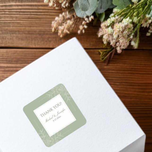 Rustic Wedding Sage Green and White Modern Square Sticker (Creator Uploaded)