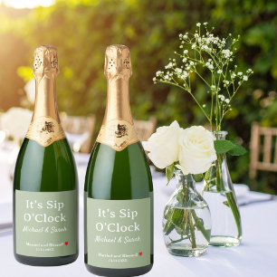 Rustic Wedding Sage Green It’s Sip O’Clock Custom Sparkling Wine Label
